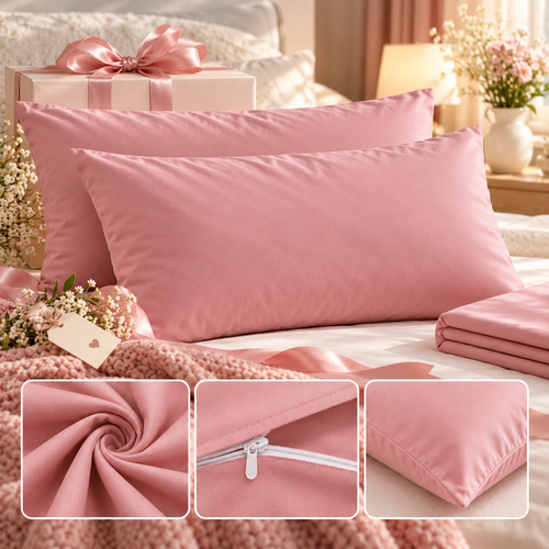 2'li %100 Pamuk Pembe Yastık Kılıfı 50x70 cm